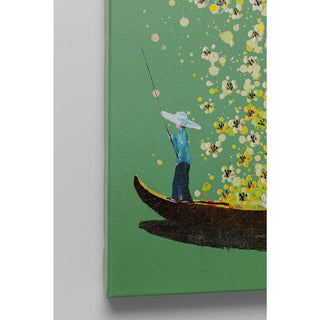 Canvas Picture Flower Boat Green Yellow 80x100cm - DEKOR