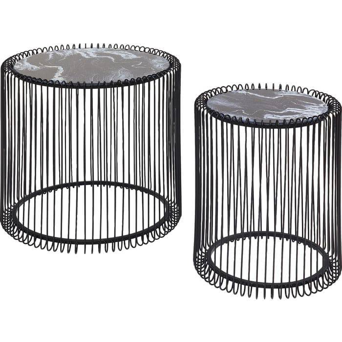 Side Table Wire Marble Glass Black (2/Set) √ò44cm - JULIA VENCE STORE