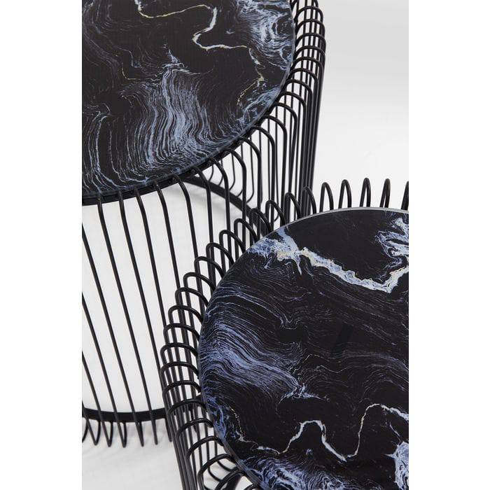 Side Table Wire Marble Glass Black (2/Set) √ò44cm - JULIA VENCE STORE