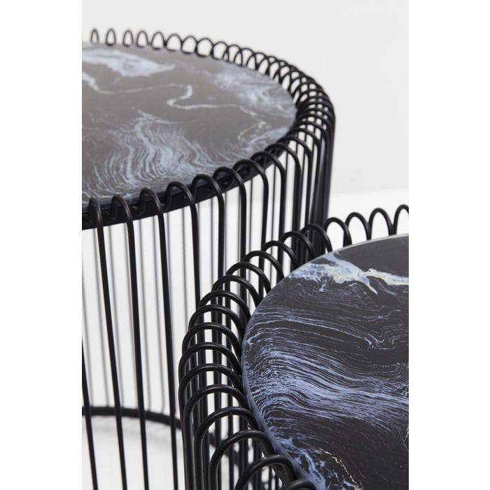 Side Table Wire Marble Glass Black (2/Set) √ò44cm - JULIA VENCE STORE