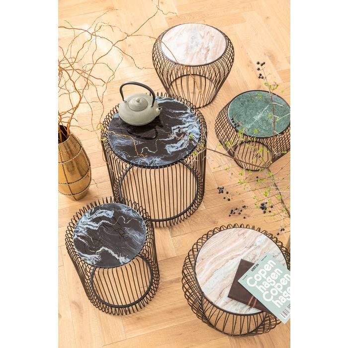 Side Table Wire Marble Glass Black (2/Set) √ò44cm - JULIA VENCE STORE