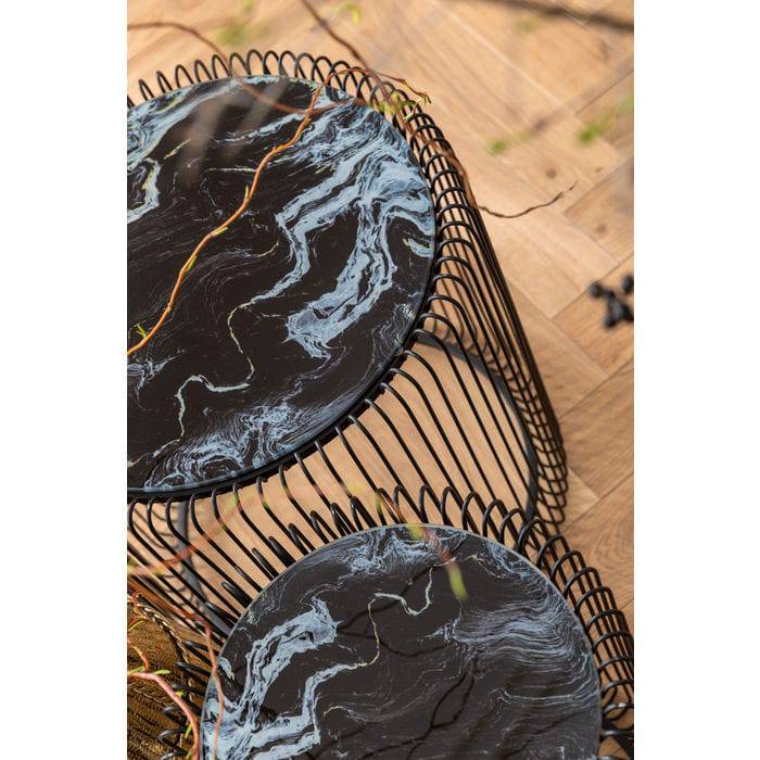 Side Table Wire Marble Glass Black (2/Set) √ò44cm - JULIA VENCE STORE