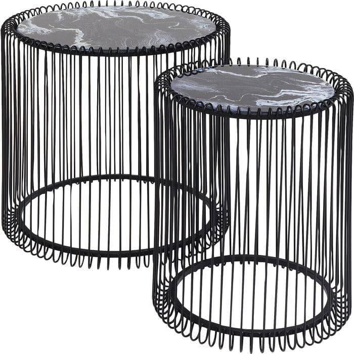 Side Table Wire Marble Glass Black (2/Set) √ò44cm - JULIA VENCE STORE