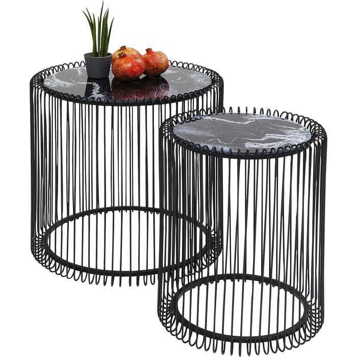 Side Table Wire Marble Glass Black (2/Set) √ò44cm - JULIA VENCE STORE