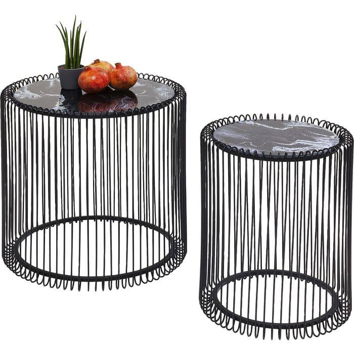 Side Table Wire Marble Glass Black (2/Set) √ò44cm - JULIA VENCE STORE