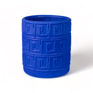 Terracotta Vase with Saucer Greca Blue SELETTI