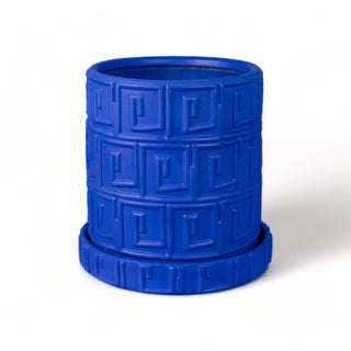 Terracotta Vase with Saucer Greca Blue SELETTI