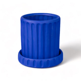 Terracotta Vase with Saucer Dorico Blue SELETTI