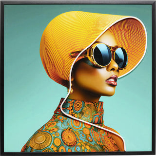 Framed Picture LED Sun Hat Woman Yellow 80x80cm KARE MIAMI