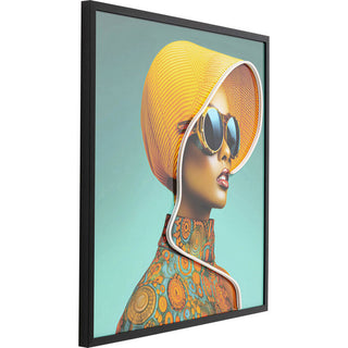 Framed Picture LED Sun Hat Woman Yellow 80x80cm KARE MIAMI