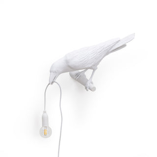 Bird Lamp White Looking Left OUTDOOR DEKOR