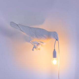 Bird Lamp White Looking Right OUTDOOR DEKOR
