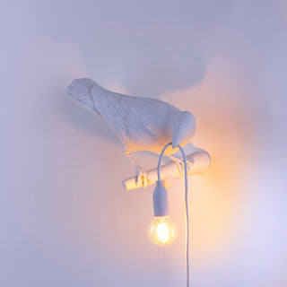 Bird Lamp White Looking Right OUTDOOR DEKOR