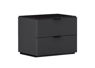 Maximo Nightstand in sleek black finish with two drawers, perfect for any modern bedroom decor.