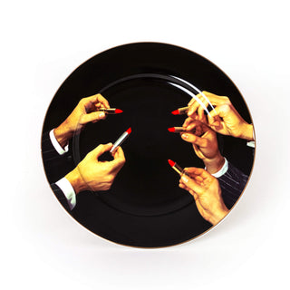 Porcelain Plate Lipsticks Black Gold Border SELETTI