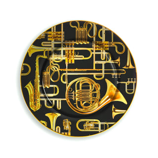 Porcelain Plate Trumpets Gold Border SELETTI