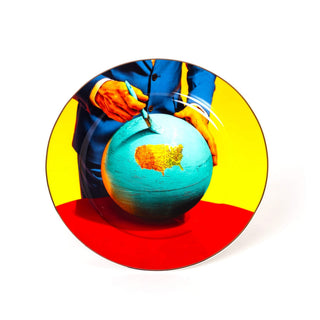 Porcelain Plate Globe Gold Border SELETTI