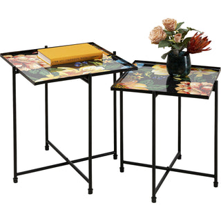 Side Table Flowers Garden Square (2/Set) - DEKOR