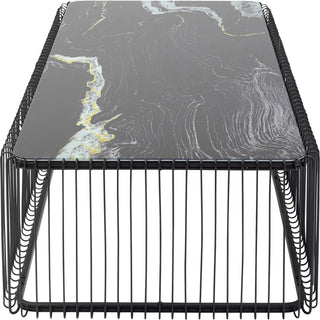 Coffee Table Wire Glass Marble Black 145x70cm - DEKOR